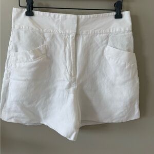 Club Monaco White High-Rise Linen-Blend Shorts